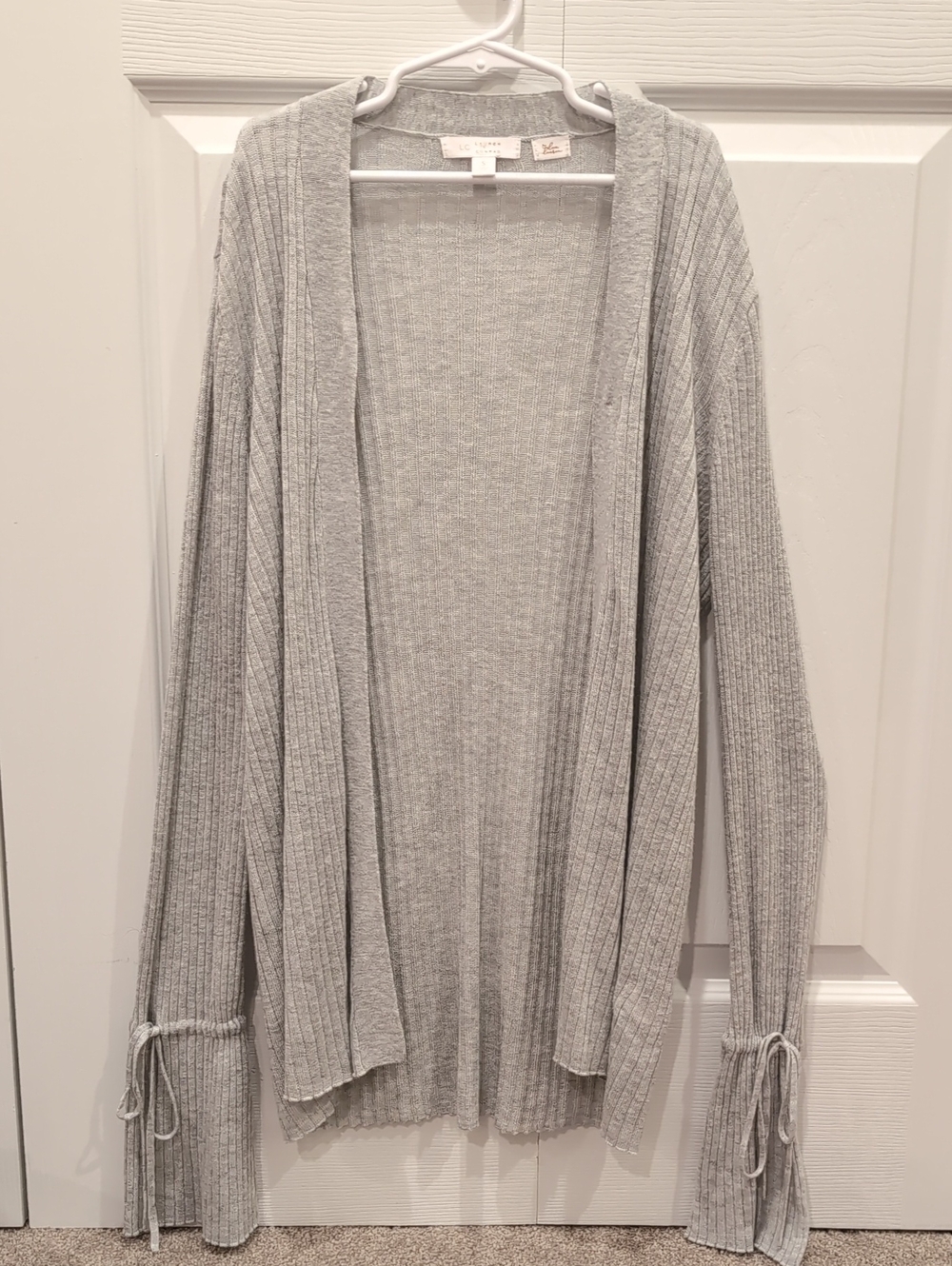 LC Lauren Conrad Light Gray Open Ribbed Cardigan with Tie Cuffs